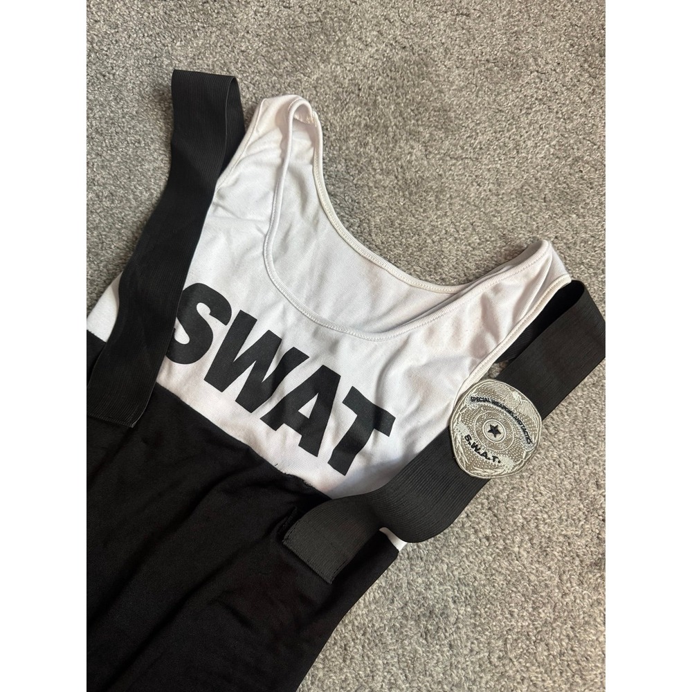 SWAT Halloween Costume Bodysuit Womens Small Black White One Piece Jumpsuit
